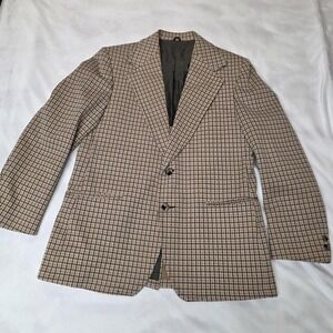 Vintage Sears Blazer Mens 38 Brown Beige Plaid Sport Coat 70s‎ Sherlock Grandpa
